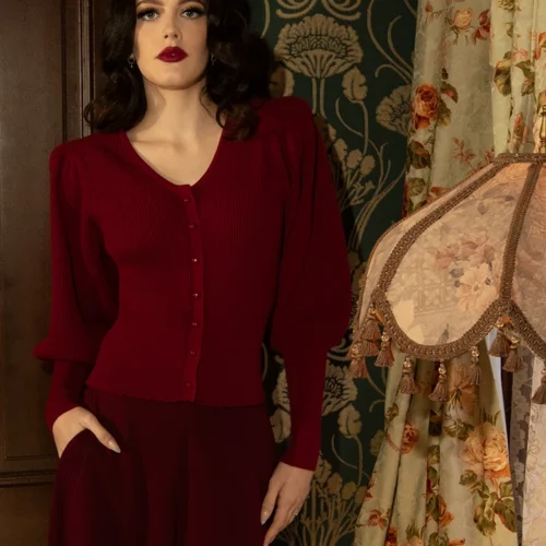 Victorian Knit Cardigan In Crimson 20 Victorian Knit Cardigan In Crimson -Elegant Ladies Wear Crimson Victorian Button Up 8