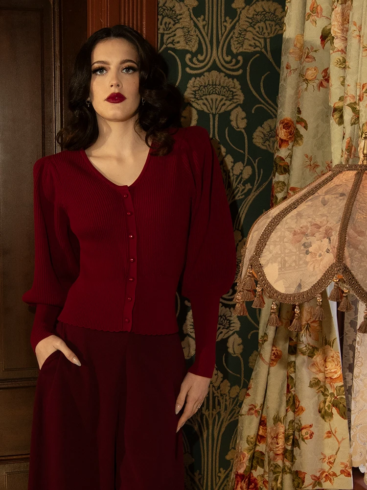 Victorian Knit Cardigan In Crimson 9 Victorian Knit Cardigan In Crimson - Image 7