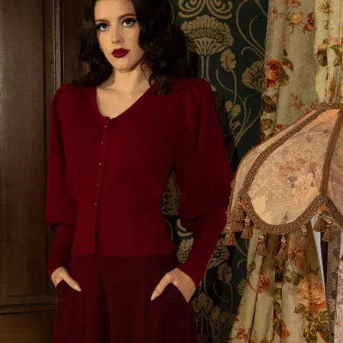 Victorian Knit Cardigan In Crimson 21 Victorian Knit Cardigan In Crimson -Elegant Ladies Wear Crimson Victorian Button Up 9