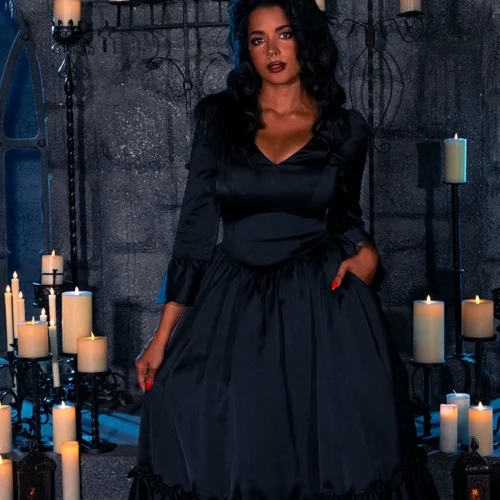 Dark Romance Satin Bustle Dress In Black