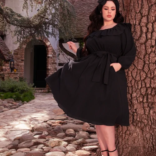 FINAL SALE - Divination Peasant Dress In Black -Elegant Ladies Wear Divination Dress Bk 2