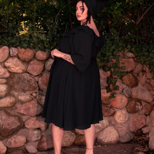 FINAL SALE - Divination Peasant Dress In Black -Elegant Ladies Wear Divination Dress Bk 5