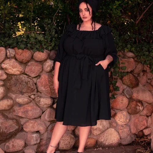 FINAL SALE - Divination Peasant Dress In Black -Elegant Ladies Wear Divination Dress Bk 6