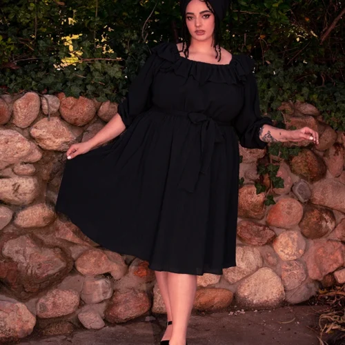FINAL SALE - Divination Peasant Dress In Black -Elegant Ladies Wear Divination Dress Bk 7
