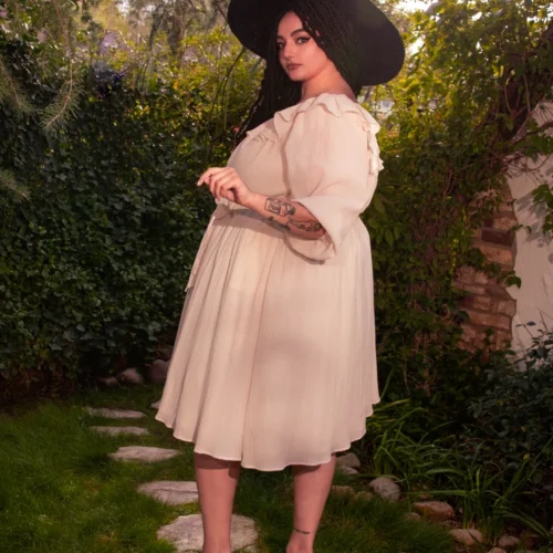 FINAL SALE - Divination Peasant Dress In Papyrus -Elegant Ladies Wear Divination Dress Cr 12