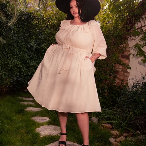 FINAL SALE - Divination Peasant Dress In Papyrus -Elegant Ladies Wear Divination Dress Cr 14