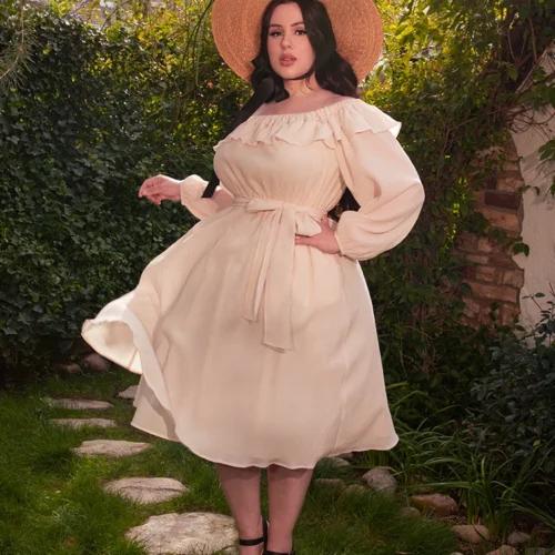 FINAL SALE - Divination Peasant Dress In Papyrus -Elegant Ladies Wear Divination Dress Cr 4