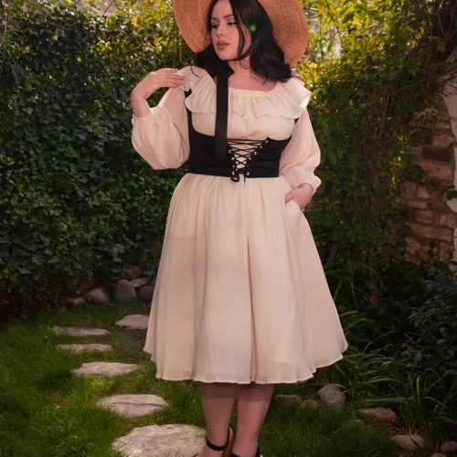 FINAL SALE - Divination Peasant Dress In Papyrus -Elegant Ladies Wear Divination Dress Cr 6