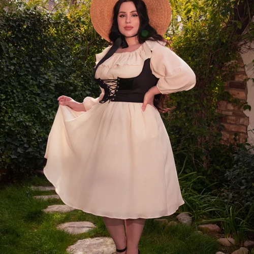 FINAL SALE - Divination Peasant Dress In Papyrus -Elegant Ladies Wear Divination Dress Cr 7