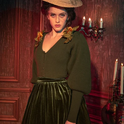 CRIMSON PEAK™ Edith Victorian Knit Cardigan In Olive -Elegant Ladies Wear Edith Cardigan 4