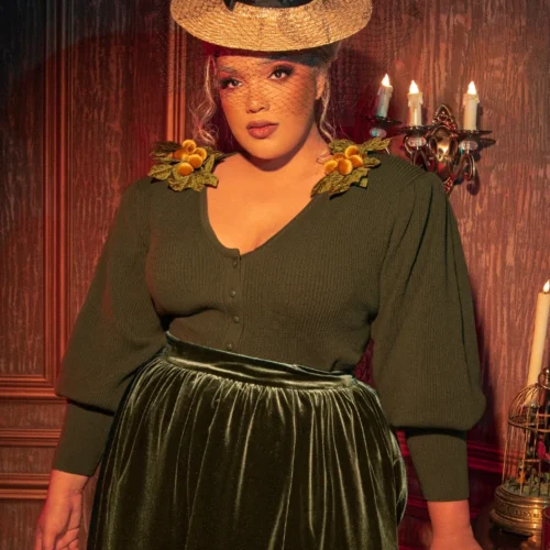 CRIMSON PEAK™ Edith Victorian Knit Cardigan In Olive -Elegant Ladies Wear Edith Cardigan 5