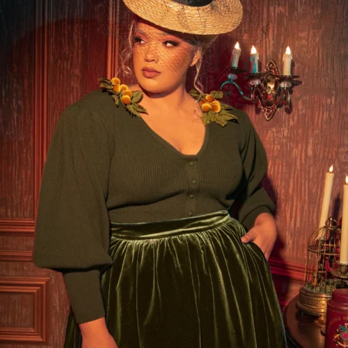 CRIMSON PEAK™ Edith Victorian Knit Cardigan In Olive