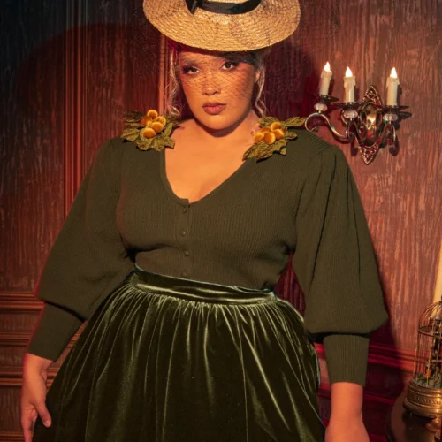 CRIMSON PEAK™ Edith Victorian Knit Cardigan In Olive -Elegant Ladies Wear Edith Cardigan 7