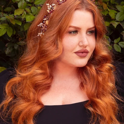 Garnet Rhinestone Floral Leaf Hair Wire In Gold -Elegant Ladies Wear Garnet Headband 3