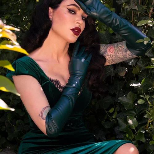 Faux Leather Opera Gloves In Hunter Green -Elegant Ladies Wear Gloves Hunter 1