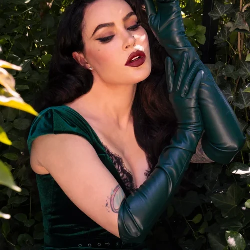 Faux Leather Opera Gloves In Hunter Green -Elegant Ladies Wear Gloves Hunter 2