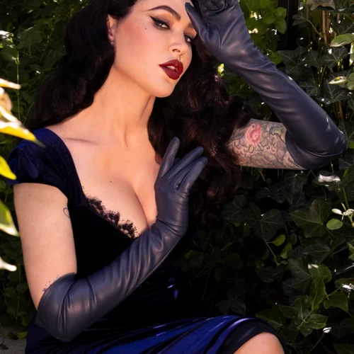 Faux Leather Opera Gloves In Navy