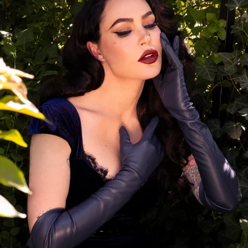 Faux Leather Opera Gloves In Navy 8 Faux Leather Opera Gloves In Navy -Elegant Ladies Wear Gloves Navy 2