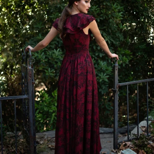FINAL SALE - Mythical Goddess Gown In Oxblood Gorgon Print By Natalie Hall -Elegant Ladies Wear Gorgon Maxi 2