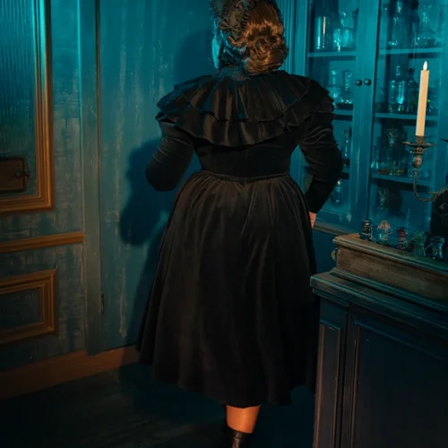 Haunted Beauty Victorian Mourning Dress With Capelet In Black -Elegant Ladies Wear Haunted Beauty Dress 11