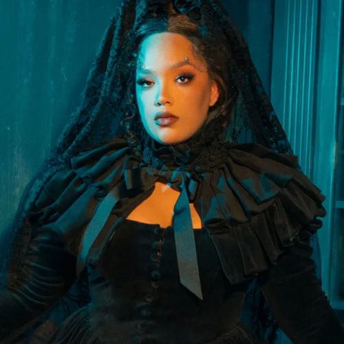 Haunted Beauty Victorian Mourning Dress With Capelet In Black -Elegant Ladies Wear Haunted Beauty Dress 12