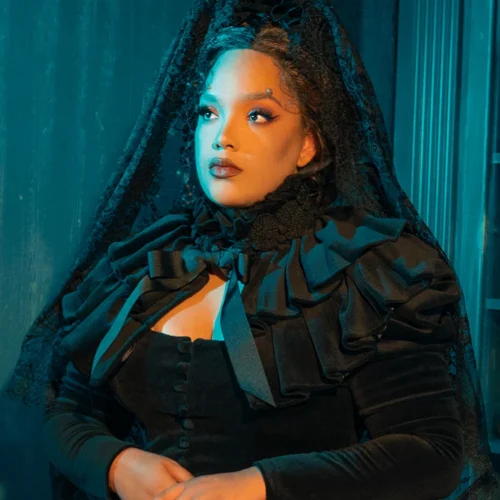 Haunted Beauty Victorian Mourning Dress With Capelet In Black -Elegant Ladies Wear Haunted Beauty Dress 16