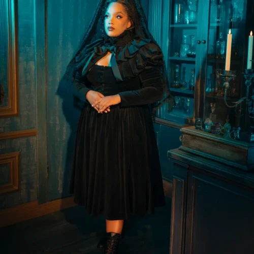 Haunted Beauty Victorian Mourning Dress With Capelet In Black -Elegant Ladies Wear Haunted Beauty Dress 17