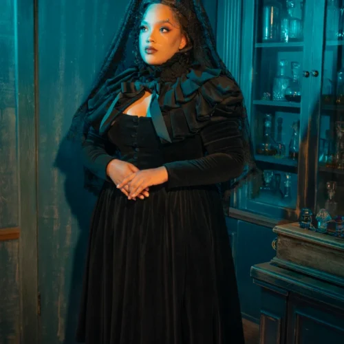 Haunted Beauty Victorian Mourning Dress With Capelet In Black
