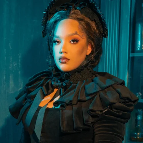 Haunted Beauty Victorian Mourning Dress With Capelet In Black -Elegant Ladies Wear Haunted Beauty Dress 4