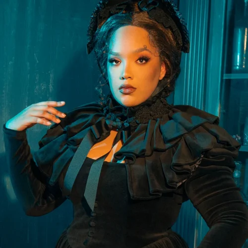 Haunted Beauty Victorian Mourning Dress With Capelet In Black -Elegant Ladies Wear Haunted Beauty Dress 6