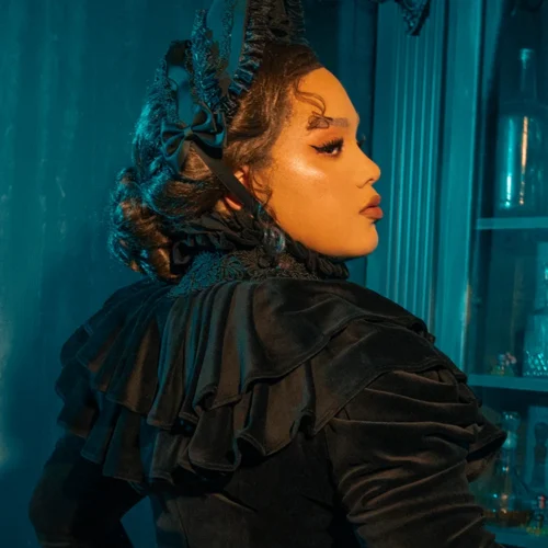 Haunted Beauty Victorian Mourning Dress With Capelet In Black -Elegant Ladies Wear Haunted Beauty Dress 8