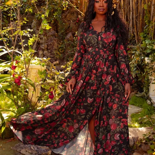 Heroine Maxi Dress In Pomegranate Print 40 Heroine Maxi Dress In Pomegranate Print -Elegant Ladies Wear Heroine Dress Pom 5