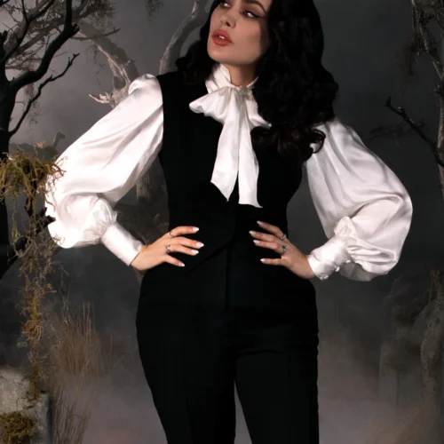 Victorian Blouse In Ivory -Elegant Ladies Wear Ichabod Vest 10