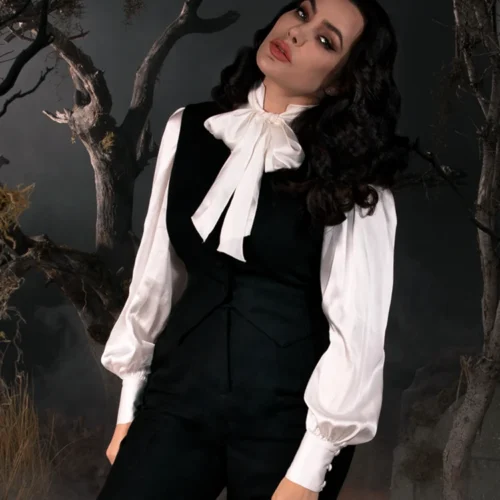 Victorian Blouse In Ivory -Elegant Ladies Wear Ichabod Vest 3