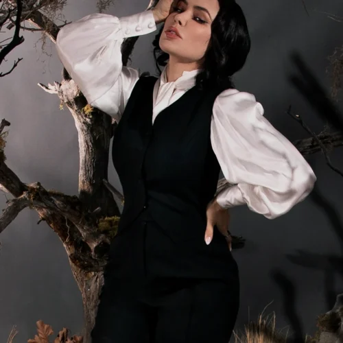 Victorian Blouse In Ivory -Elegant Ladies Wear Ichabod Vest 4