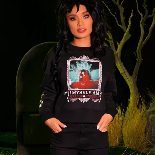 FINAL SALE - BEETLEJUICE™ Lydia Strange LS Cropped Sweatshirt -Elegant Ladies Wear LFBeetlejuiceLydiaStrangeSweatshirt1