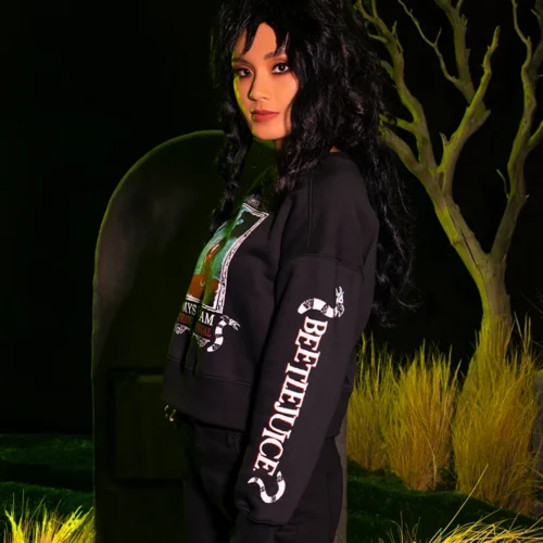 FINAL SALE - BEETLEJUICE™ Lydia Strange LS Cropped Sweatshirt -Elegant Ladies Wear LFBeetlejuiceLydiaStrangeSweatshirt2
