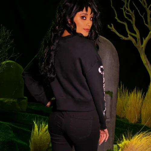 FINAL SALE - BEETLEJUICE™ Lydia Strange LS Cropped Sweatshirt -Elegant Ladies Wear LFBeetlejuiceLydiaStrangeSweatshirt4