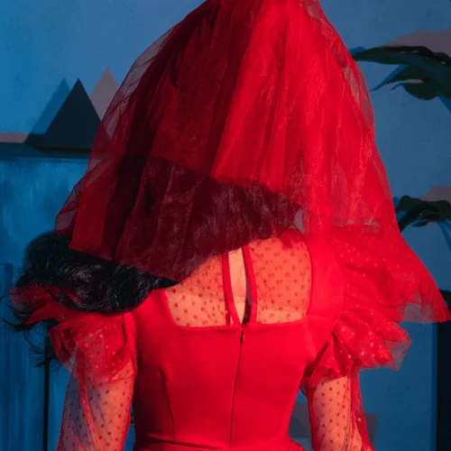 Tulle Veil In Red -Elegant Ladies Wear La Femme Viel 3 8839