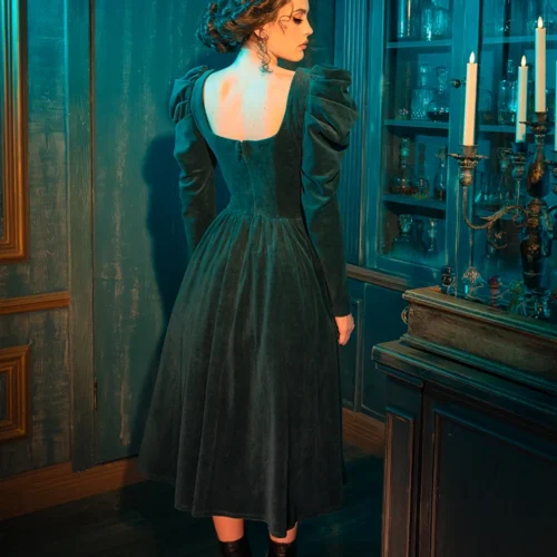 CRIMSON PEAK™ Lady Lucille Victorian Dress With Capelet In Teal -Elegant Ladies Wear Lady Lucille Dress 11