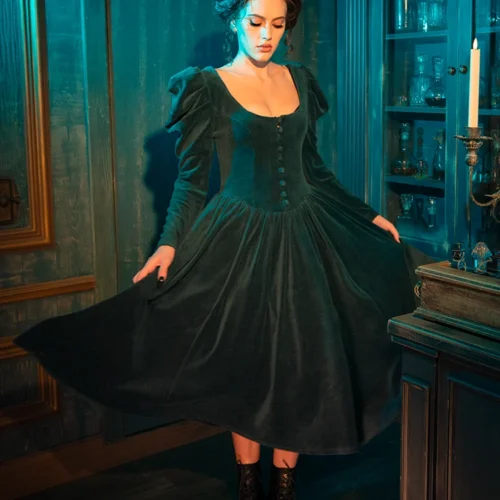 CRIMSON PEAK™ Lady Lucille Victorian Dress With Capelet In Teal -Elegant Ladies Wear Lady Lucille Dress 14