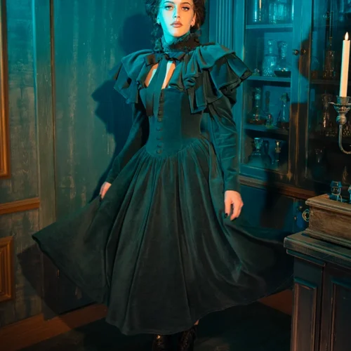 CRIMSON PEAK™ Lady Lucille Victorian Dress With Capelet In Teal -Elegant Ladies Wear Lady Lucille Dress 21