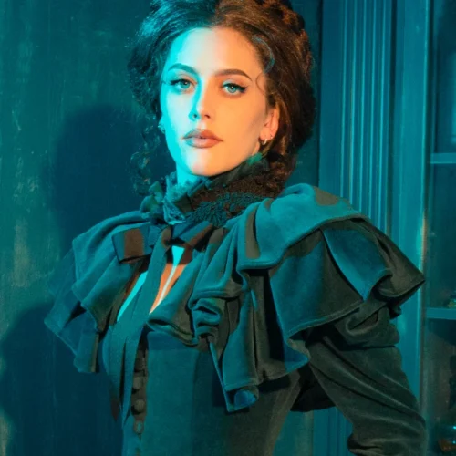CRIMSON PEAK™ Lady Lucille Victorian Dress With Capelet In Teal -Elegant Ladies Wear Lady Lucille Dress 22