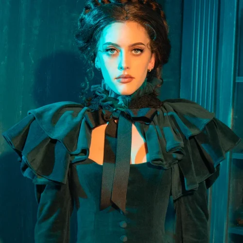 CRIMSON PEAK™ Lady Lucille Victorian Dress With Capelet In Teal -Elegant Ladies Wear Lady Lucille Dress 24