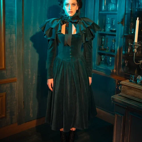 CRIMSON PEAK™ Lady Lucille Victorian Dress With Capelet In Teal -Elegant Ladies Wear Lady Lucille Dress 25