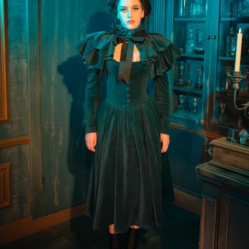 CRIMSON PEAK™ Lady Lucille Victorian Dress With Capelet In Teal -Elegant Ladies Wear Lady Lucille Dress 27