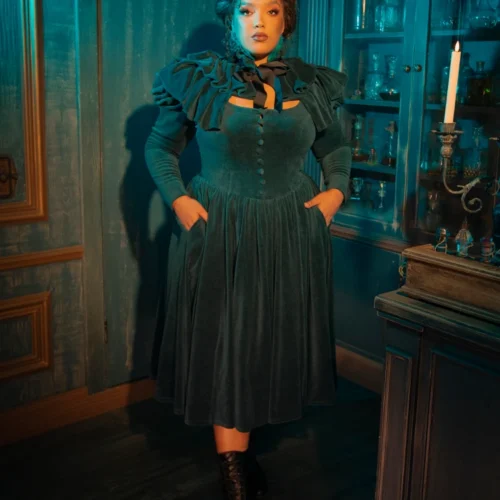 CRIMSON PEAK™ Lady Lucille Victorian Dress With Capelet In Teal -Elegant Ladies Wear Lady Lucille Dress 9