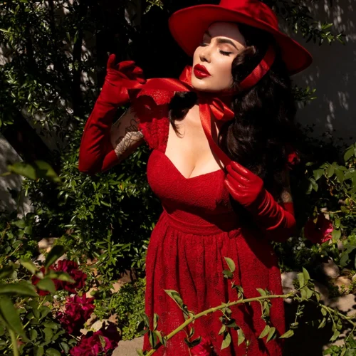 Bolero Hat In Crimson -Elegant Ladies Wear Red Gloves 1