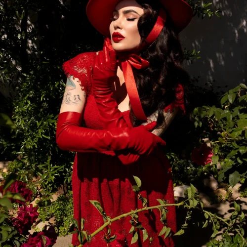 Bolero Hat In Crimson -Elegant Ladies Wear Red Gloves 2