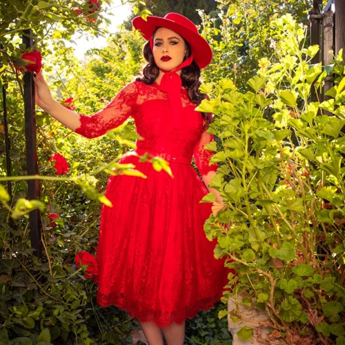 FINAL SALE - Mourning Dress In Crimson Lace -Elegant Ladies Wear Red Mourning Dress 10